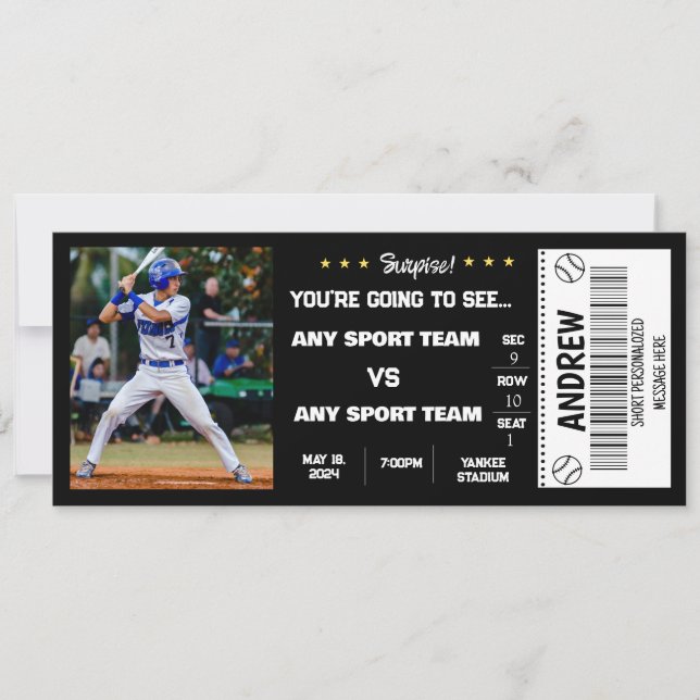 Invitation Cadeau de billet pour le stade de baseball surpris (Devant)