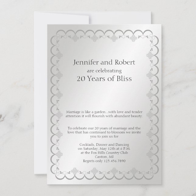 Invitation Cadeau de Mariage 20e Anniversaire de Mariage en P (Devant)