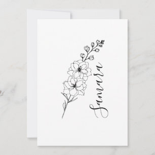 Invitation Cadeau de naissance personnalisé de Delphinium de 