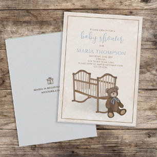 Invitation Cadeau de registre de garçon bébé bleu vintage our