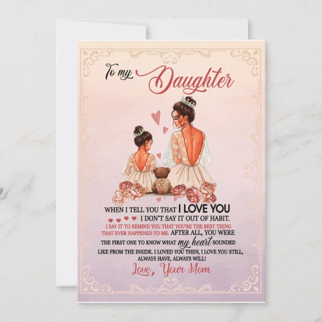 Invitation Cadeau pour fille | Lettre à ma fille de la part d (Devant)
