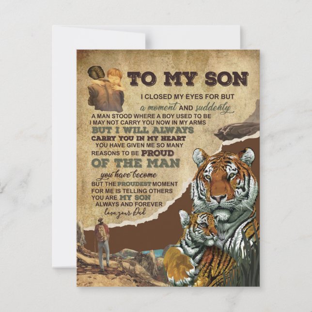 Invitation Cadeau pour mon fils,Amoureux du tigre,Lettre à mo (Devant)