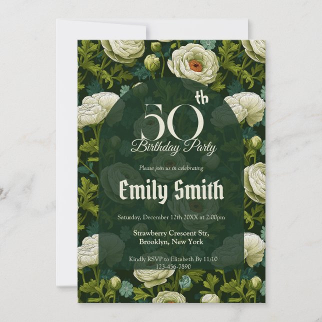 Invitation Cadeau unique Ranunculus Sparkle pour premier anni (Devant)