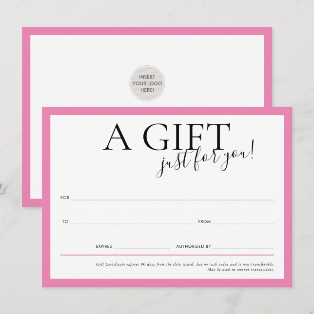 Invitation CADEAU VOUCHER élégant business chic bonbon rose (Devant / Derrière)