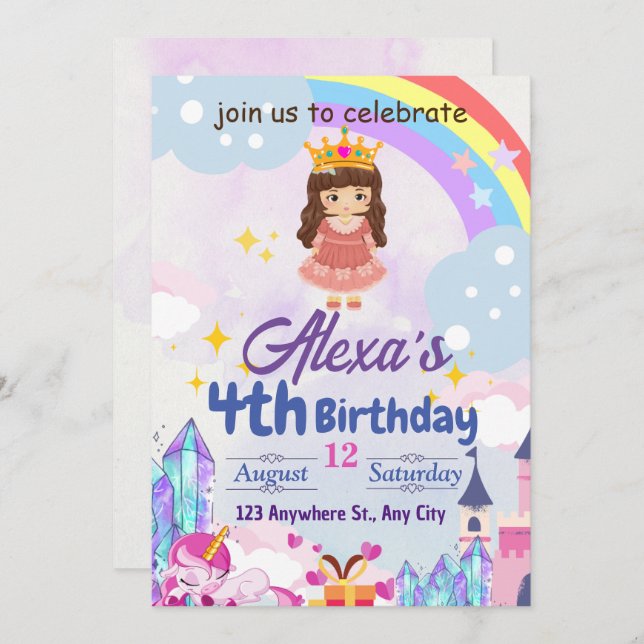 Invitation Cadeaux d'anniversaire pour enfants de fille arc-e (Devant / Derrière)