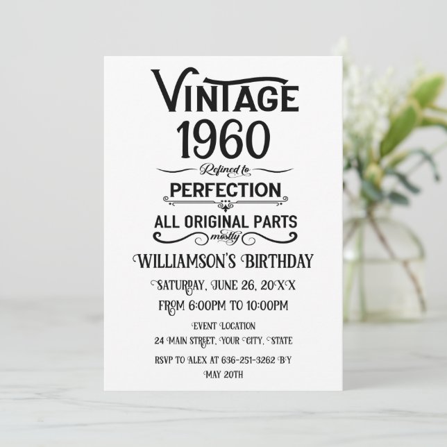 Invitation Cadeaux d'anniversaire vintages personnalisés noir (Debout devant)