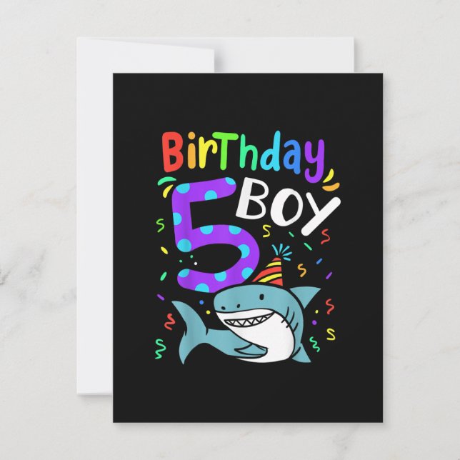 Invitation Cadeaux de requin de 5 ans cinq ans, anniversaire (Devant)