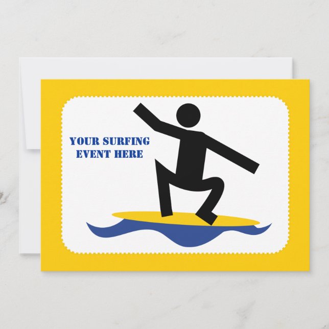 Invitation Cadeaux de surf, surfer sur sa planche de surf (Devant)