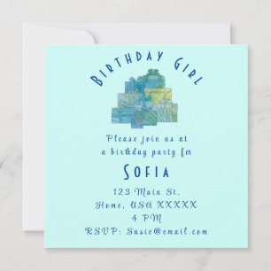 Invitation Cadeaux mignons pour Anniversaire Fille Bleu Vert