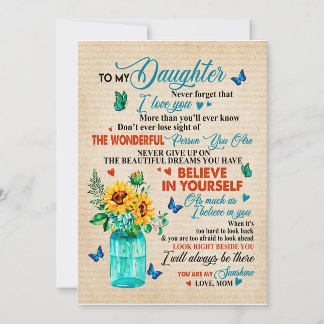 Invitation Cadeaux pour fille | Lettre à ma fille de maman (Devant)