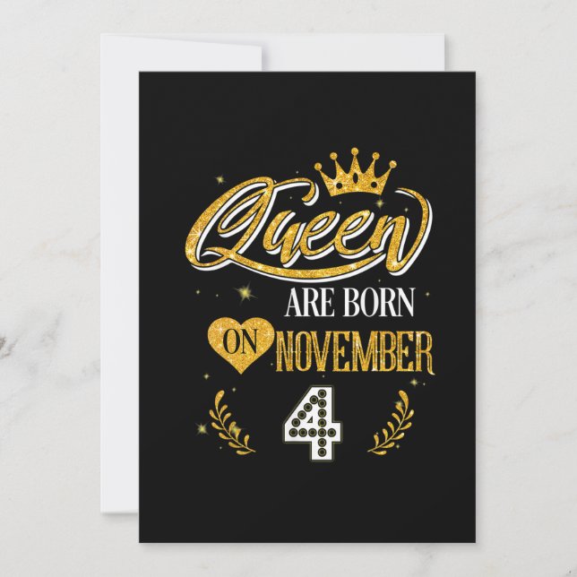 Invitation Cadeaux Queen Est Né Le 4 Novembre (Devant)