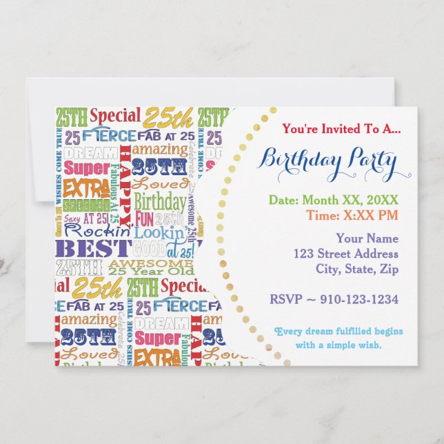 Invitation Cadeaux Uniques Et Spéciaux De Fête Du 25E Anniver (Devant)