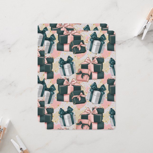 Invitation Cadeaux verts et roses (Devant/Arrière en situation)