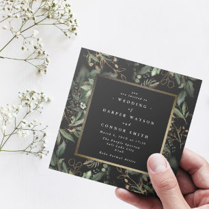 Invitation Cadre à huile Carré or   Boho Botanique Eucalyptus