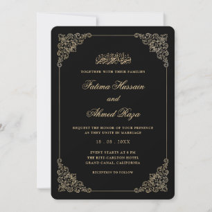 Invitation Cadre Antique Baroque Or Mariage Musulman Noir