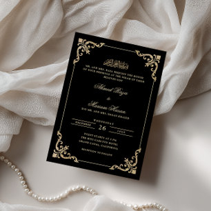 Invitation Cadre Antique Élégant Cérémonie de Nikah Noir Or