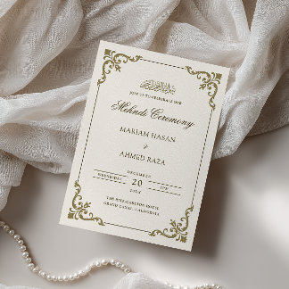 Invitation Cadre antique élégant Crème Marron Cérémonie Mehnd