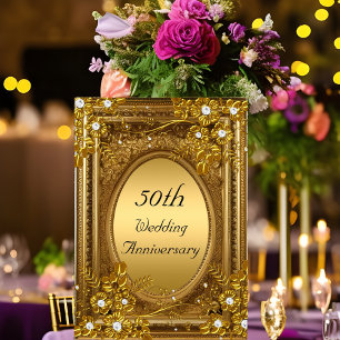 Invitation Cadre antique floral diamant or 50e anniversaire
