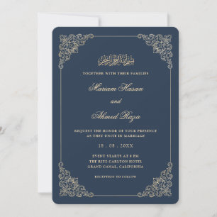Invitation Cadre antique romantique bleu marine Mariage musul