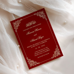 Invitation Cadre Antique Romantique Rouge Bourgogne Mariage M