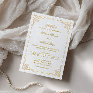 Invitation Cadre Antique Victorien Mariage Musulman Or Blanc