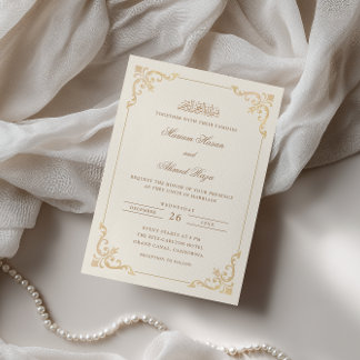 Invitation Cadre Antique Victorien Or Or Crème Mariage Musulm