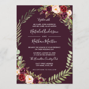 Invitation Cadre aquarelle de couronne florale de Bourgogne p