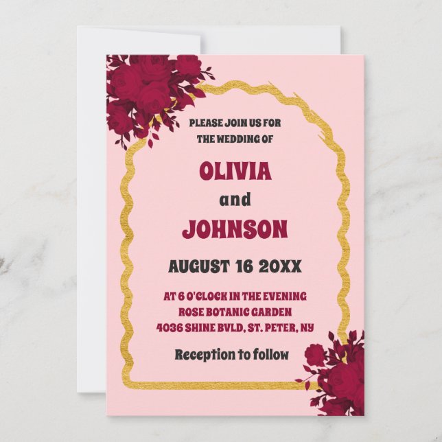 Invitation Cadre Arc Or Floral Bourgogne (Devant)