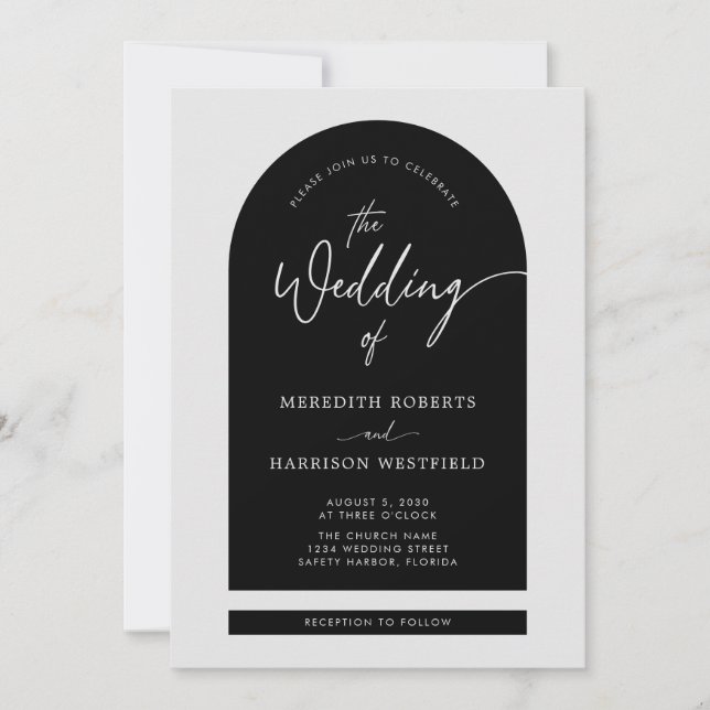 Invitation Cadre Arch Script moderne Code QR Mariage noir (Devant)