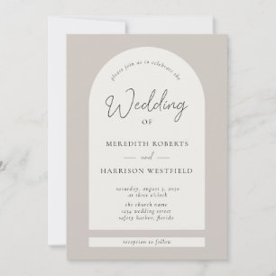 Invitation Cadre Arche de script moderne Taupe Ecru Mariage