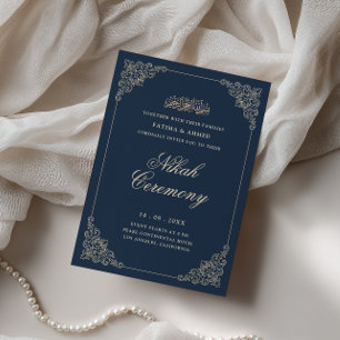 Invitation Cadre baroque antique bleu marine Cérémonie de nik
