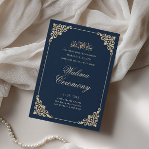 Invitation Cadre baroque élégant Cérémonie Walima bleu marine