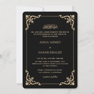 Invitation Cadre baroque orné or Nikah Cérémonie
