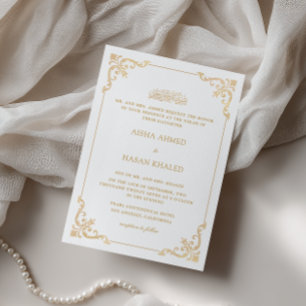 Invitation Cadre baroque orné or Nikah Cérémonie doré blanc