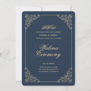 Invitation Cadre Baroque Vintage Bleu Marine Cérémonie Walima