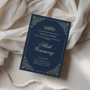 Invitation Cadre Baroque Vintage Cérémonie de Nikah Bleu Nuit