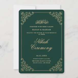 Invitation Cadre Baroque Vintage Vert Émeraude Cérémonie de N