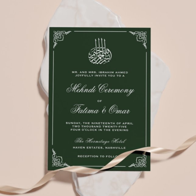 Invitation Cadre blanc Cérémonie islamique musulmane de Mehnd (Créateur téléchargé)
