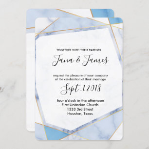 Invitation Cadre blanc et bleu Marbre Or Mariage moderne