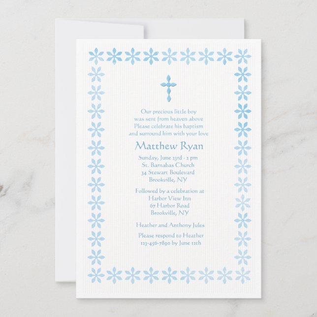 Invitation Cadre bleu de fleur de pochoir (Devant)