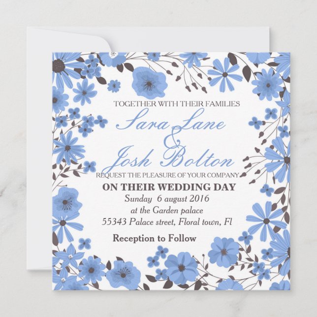 Invitation Cadre bleu fleurs (Devant)