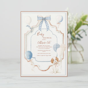 Invitation Cadre Bleu Vintage Ballons de Chien Chiots Baby Sh