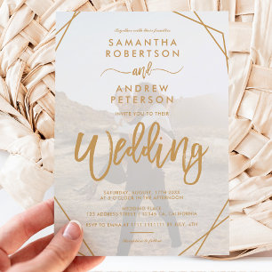 Invitation Cadre boho jaune simple script photo mariage