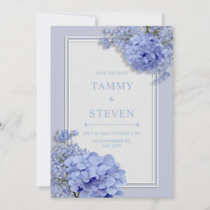 Invitation Cadre botanique de mariage Hydrangea Bleu Pervench