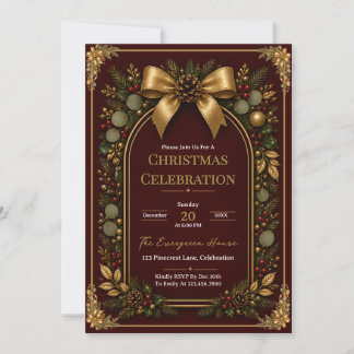 Invitation Cadre botanique de Noël en or de Bourgogne