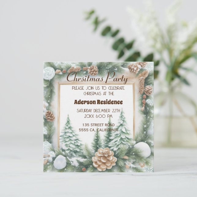 Invitation Cadre botanique de Noël vert Arrière - plan lumine (Debout devant)