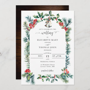Invitation Cadre botanique d'hiver rustique Mariage rouge ver