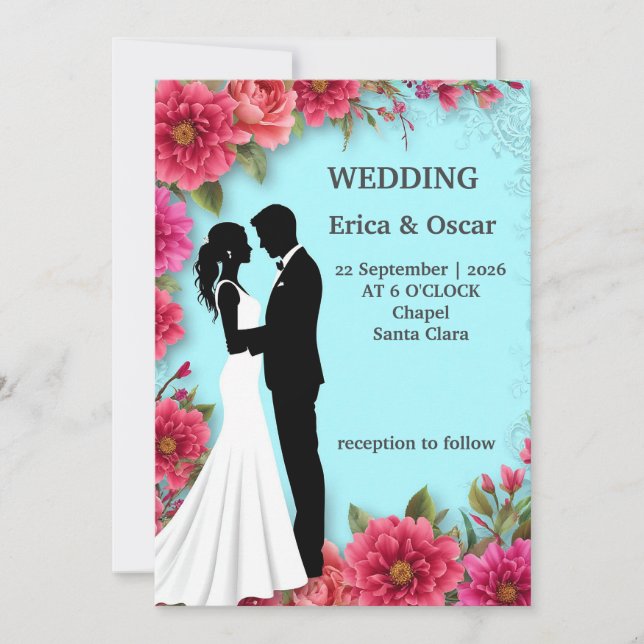 Invitation 🌸 Cadre botanique doux avec silhouette de couple  (Devant)