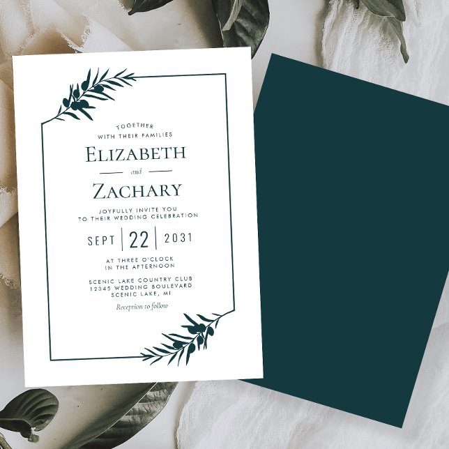 Invitation Cadre botanique simple Mariage vert émeraude (Créateur téléchargé)