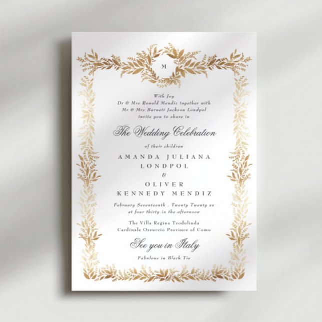 Invitation cadre botanique traditionnel or mariage monogramme (Créateur téléchargé)